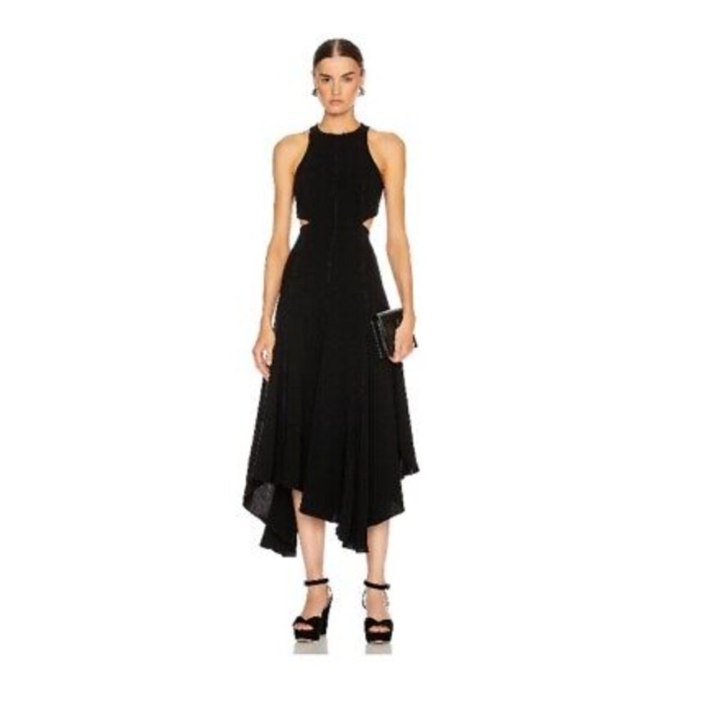 $465 Cinq A Sept Women's Black Sleeveless Belladonna Cutout Midi Dress Size 6